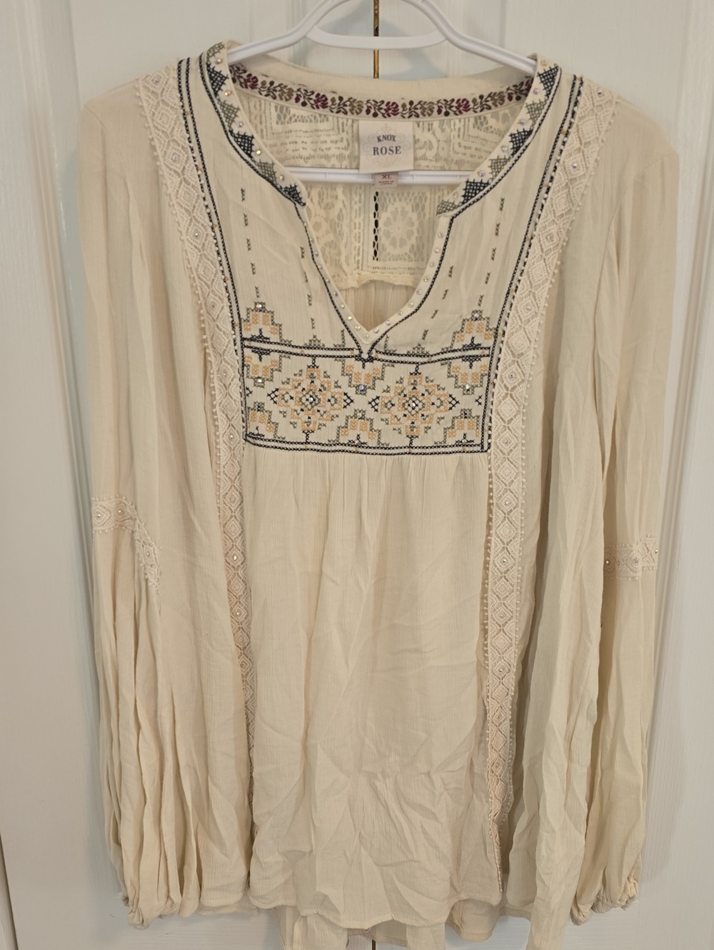 Knox Rose Cream Boho Tunic with Navy and Gold Embroidery